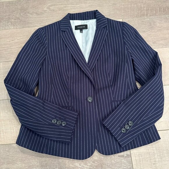 TALBOTS WOMENS BLUE PIN STRIPED SPORTS COAT BLAZER JACKET SIZE 2 - Picture 1 of 8
